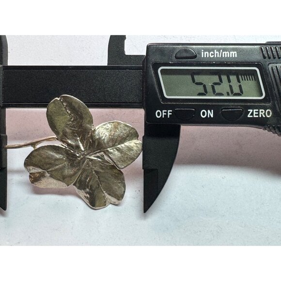 Estate Sterling Silver 925 Four Leaf Clover Brooch Pin, 16.7g, Hallmarked - Picture 8 of 9